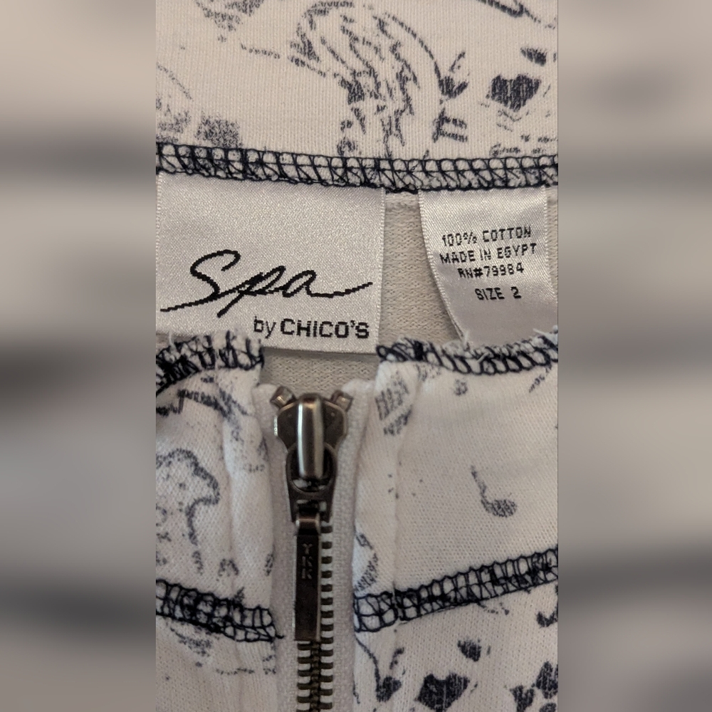 Chico's Spa full Zip Jacket Black White Print Sz Large 2 - Picture 5 of 8